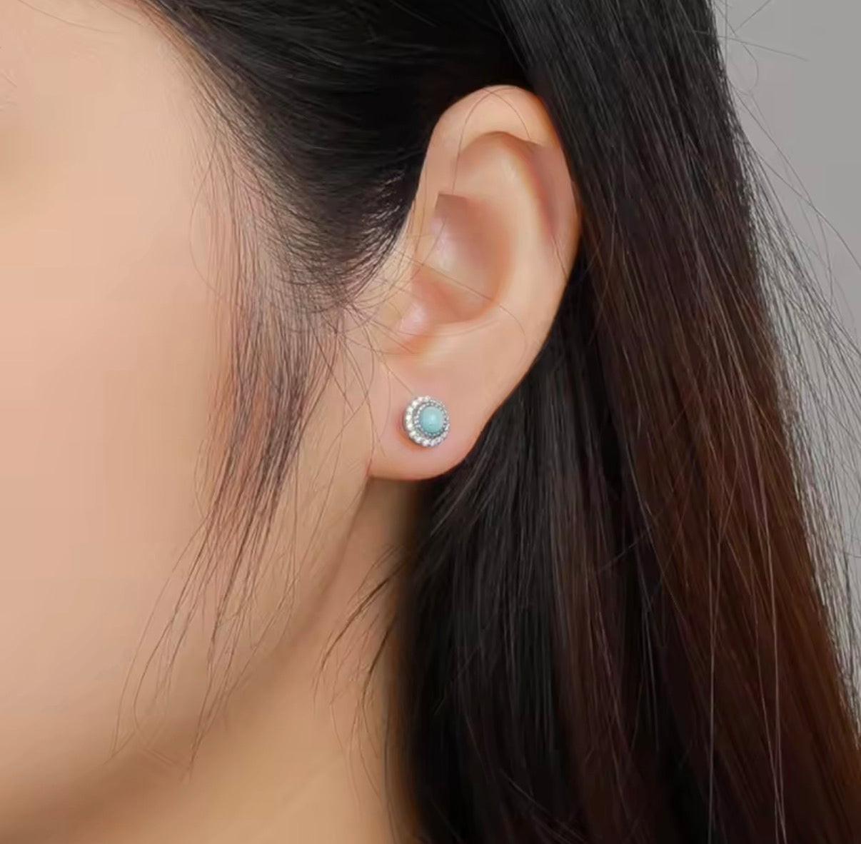 Bloo & Co Mini Circular Blue Surround Earrings.
