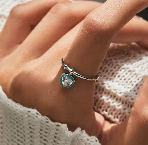 Bloo & Co Loose Heart Ring with Blue Border