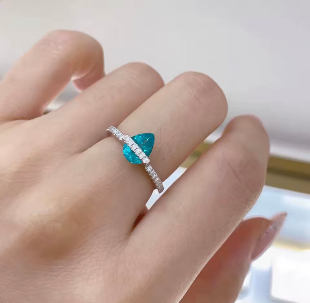 Bloo & Co Paraiba Oval Gemstone Ring with Silver Overlap