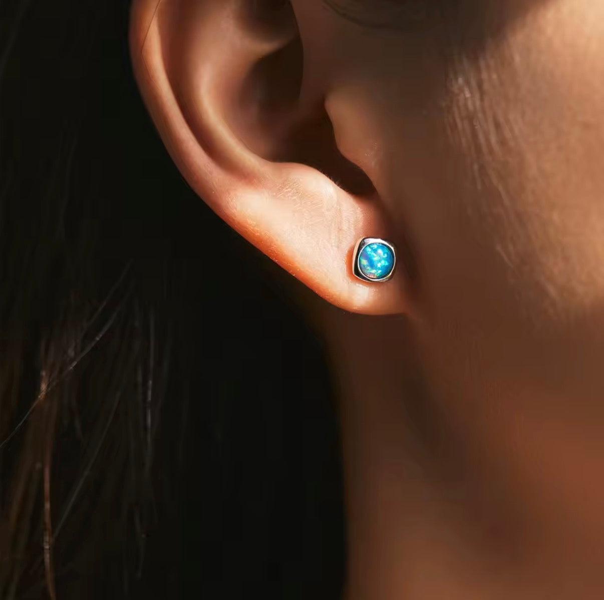 Bloo & Co Mini Square Blue Surround Earrings.