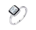 Bloo & Co Square Black Enamel Border Ring in Silver