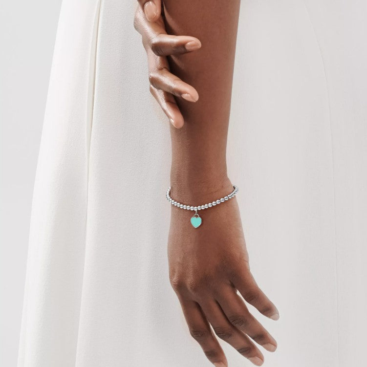 Tiffany Return To Blue Heart Tag Bead Bracelet