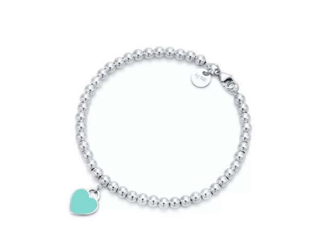 Tiffany Return To Blue Heart Tag Bead Bracelet